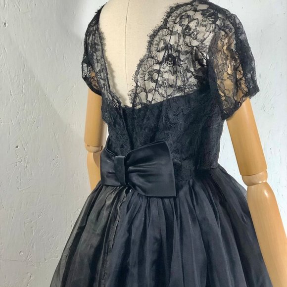 black organza lace fit flare / sheer illusion top - Picture 2 of 10